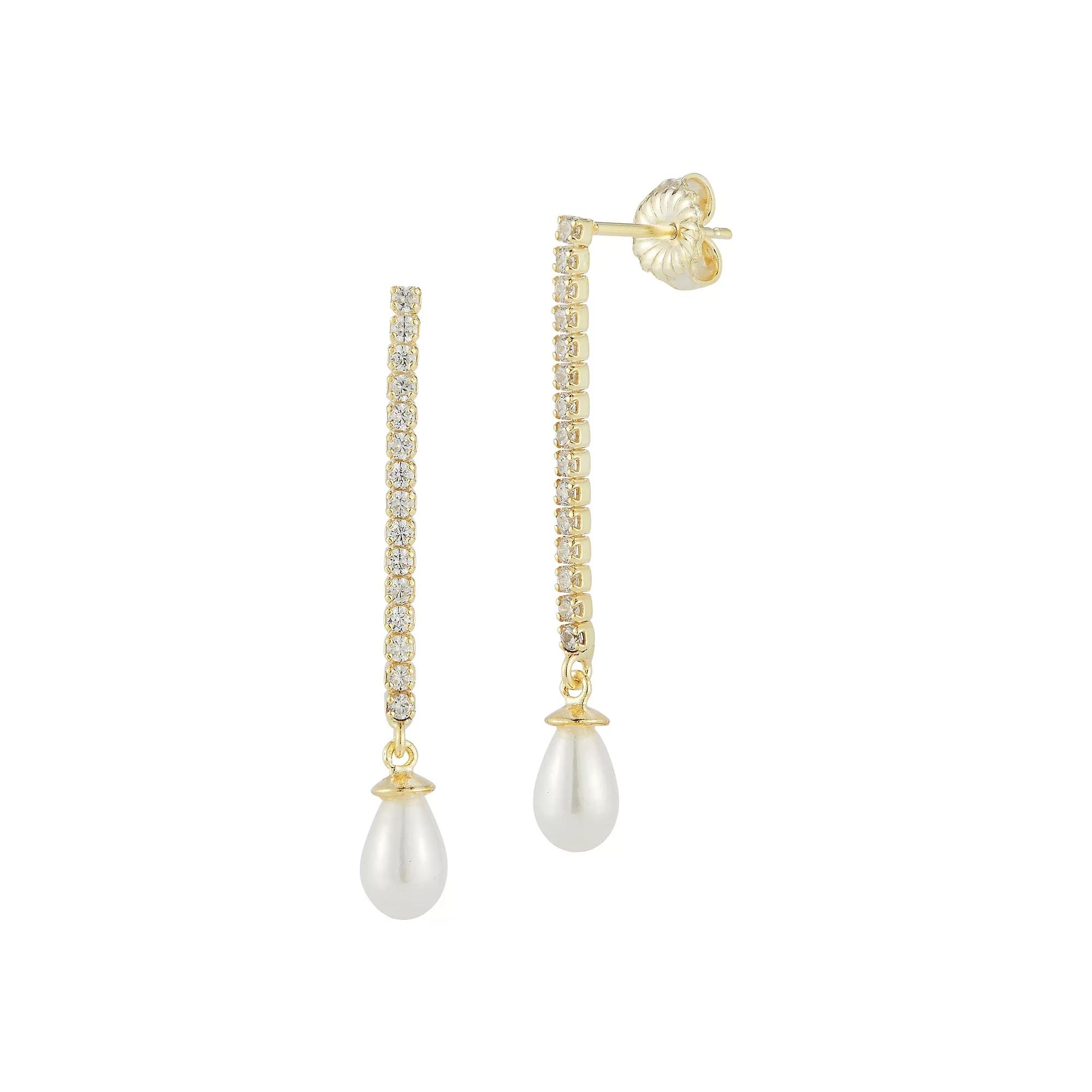 Sunkissed Sterling Freshwater Cultured Pearl & Cubic Zirconia Tennis Drop Earrings, Womens, Gold Tone Product Image