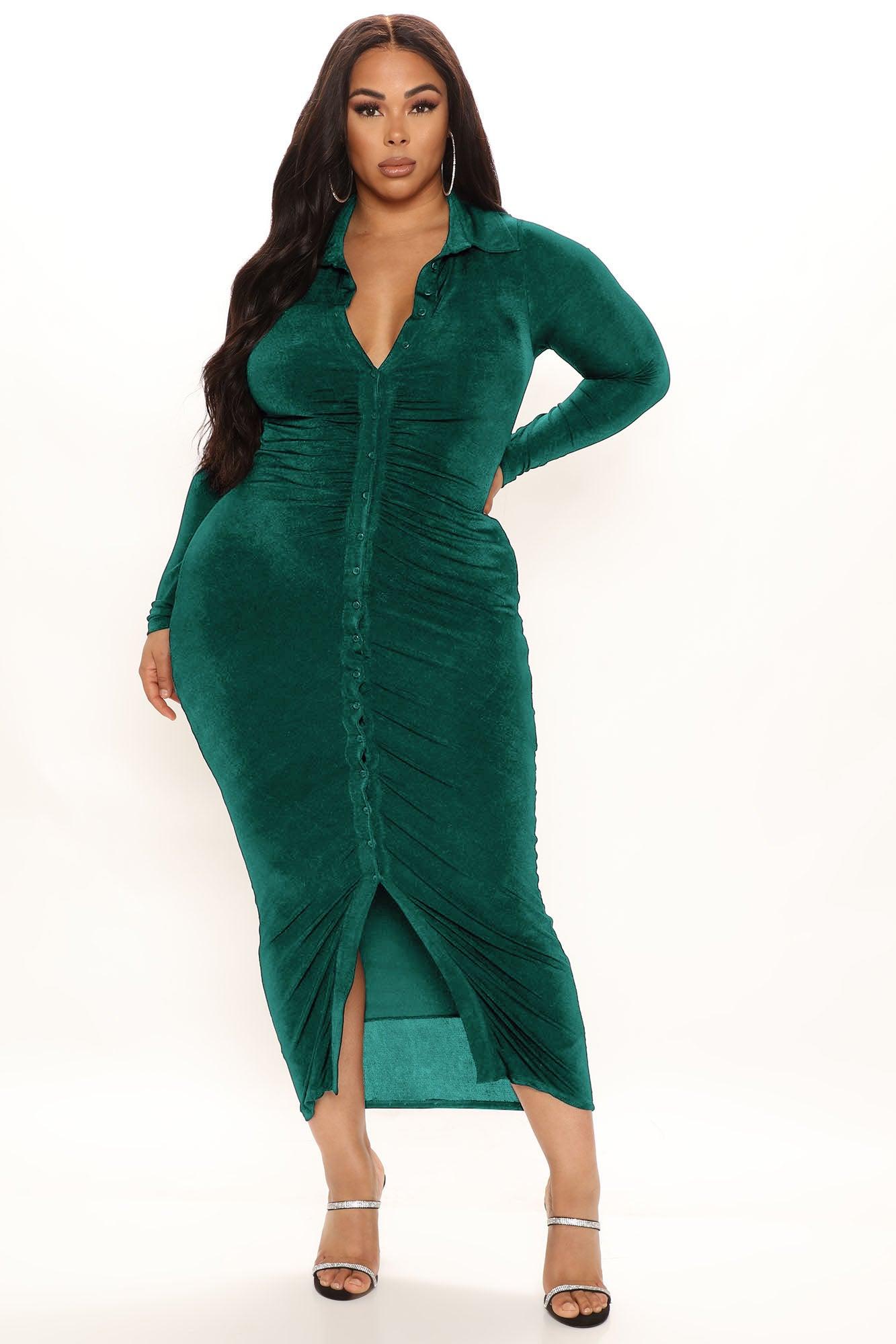 Silky Smooth Long Sleeve Slinky Dress - Teal Product Image