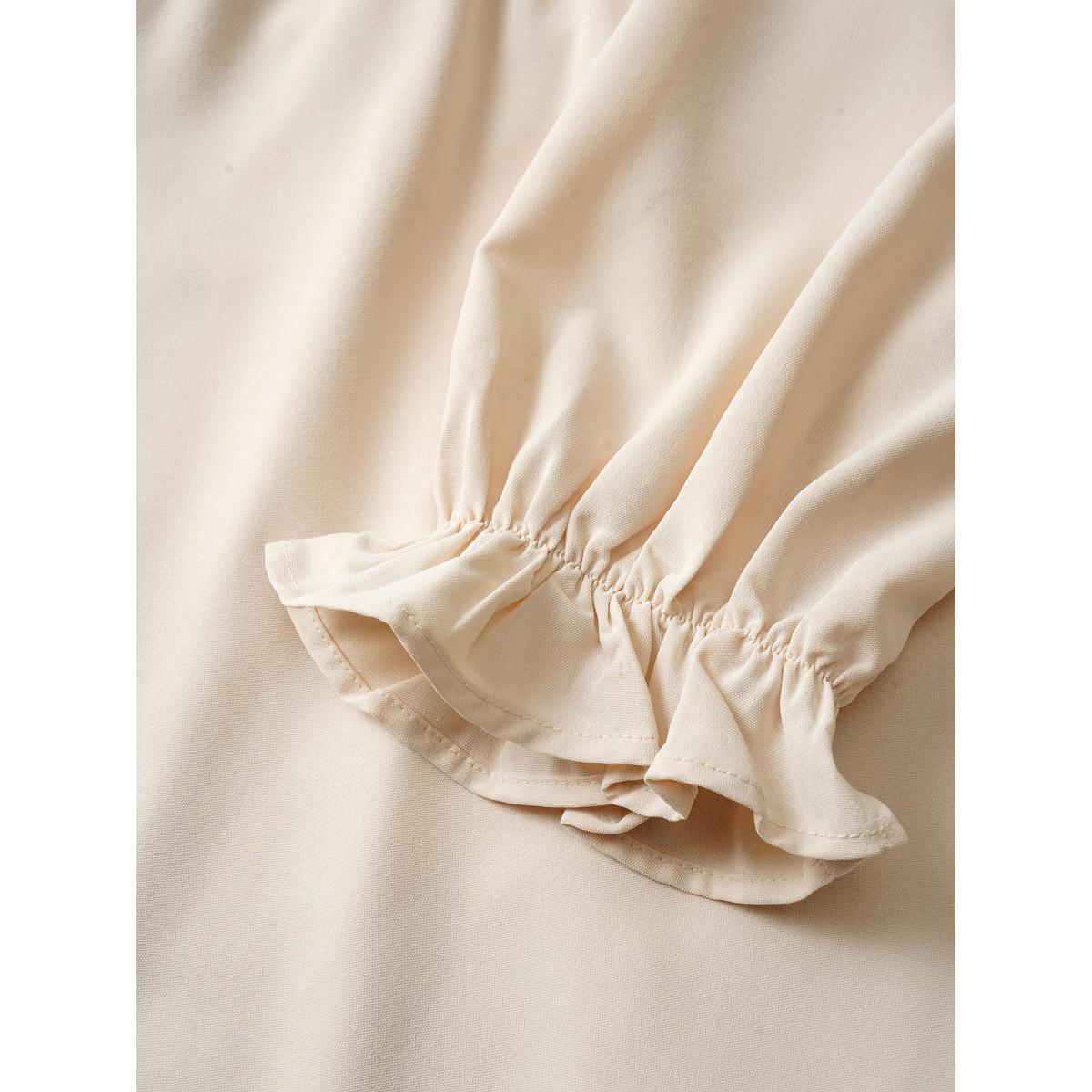 Plus Size Floral Patchwork Square Neck Gathered Dress Apricot Women Resort Texture Square Neck Long Sleeve Curvy Midi Dress BloomChic 14-16/1X Product Image