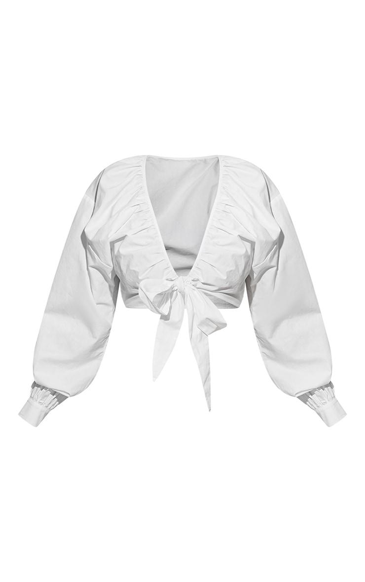 Plus White Tie Front Ruched Blouse Product Image
