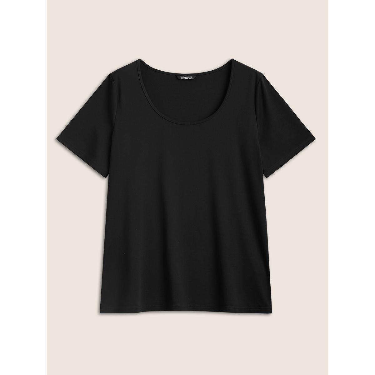Plus Size Basic Solid Color U Neck T-shirt Black Women Basics U-neck Everyday T-shirts BloomChic 22-24/3X Product Image