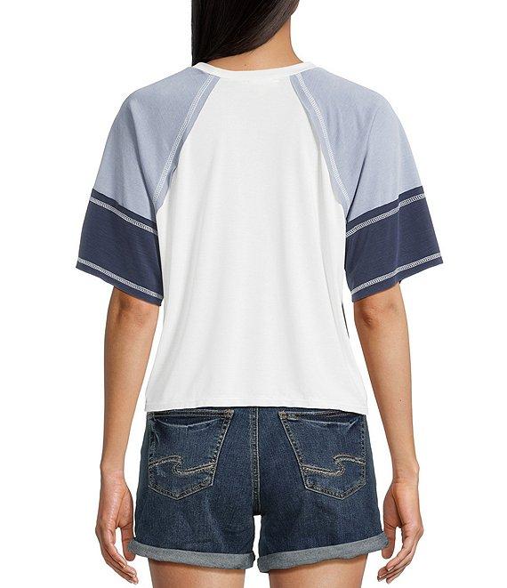 Moa Moa Short Sleeve Color Block Cropped T-Shirt Product Image