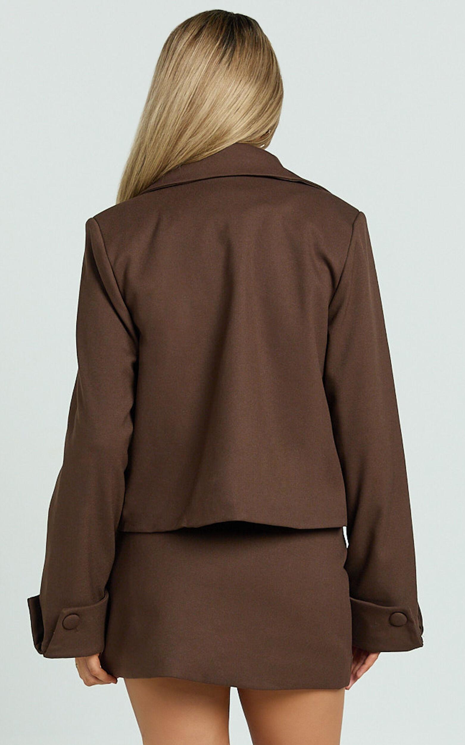 Yvette Jacket - Button Down Collared Jacket in Chocolate Product Image