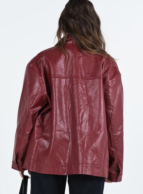 Callie Faux Leather Jacket Burgundy Product Image