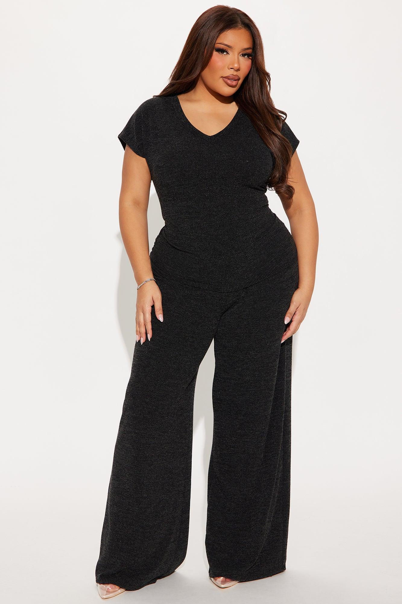 Cassandra Ribbed Pant Set - Charcoal Product Image