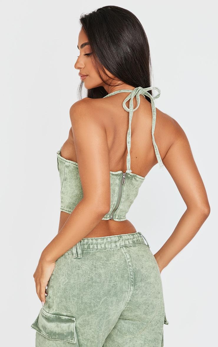Petite Washed Green Denim Seam Detail Corset Product Image