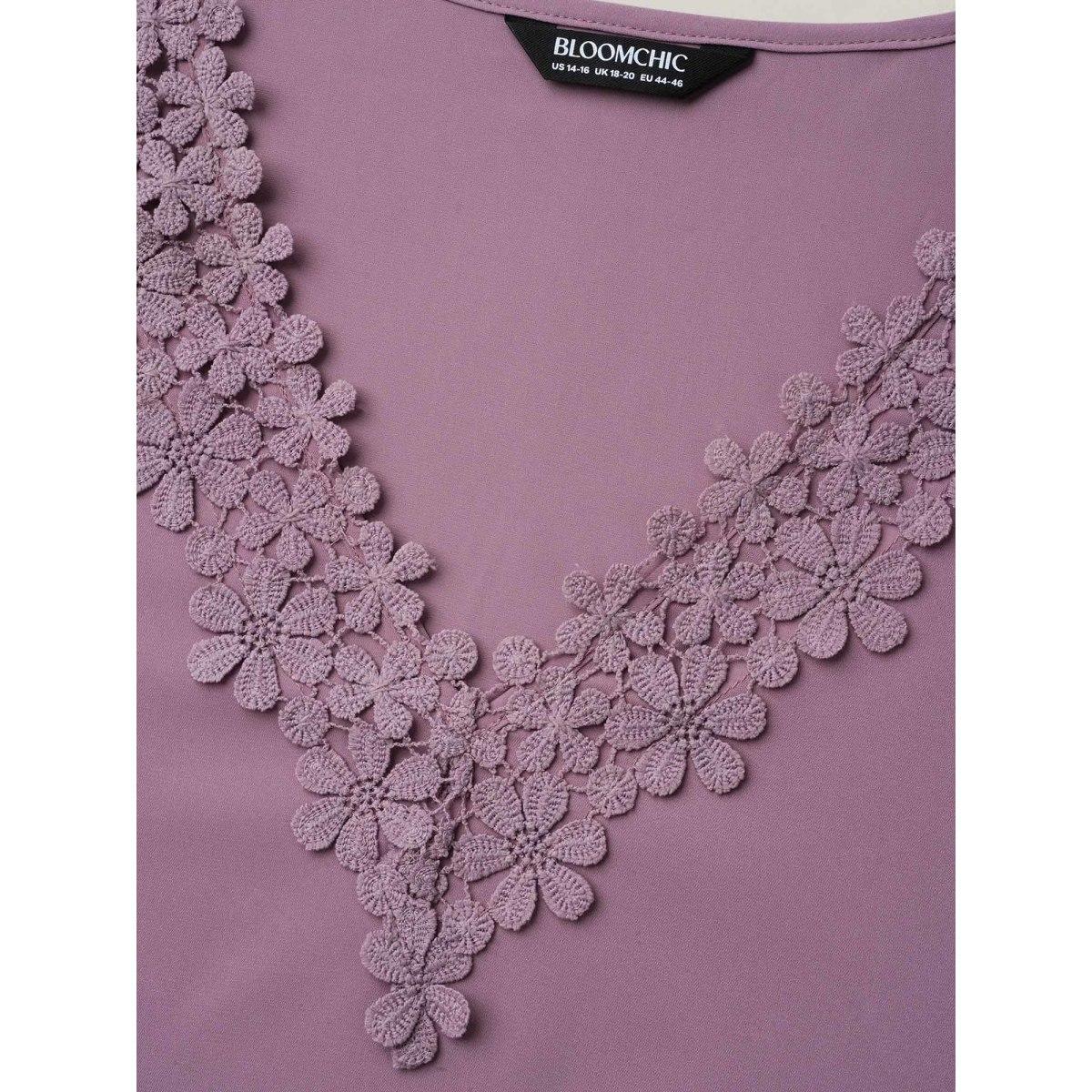 Plus Size Lilac Lace V-Neck Petal Sleeve Shirt Women Elegant Short sleeve V-neck Everyday Blouses BloomChic 22-24/3X Product Image