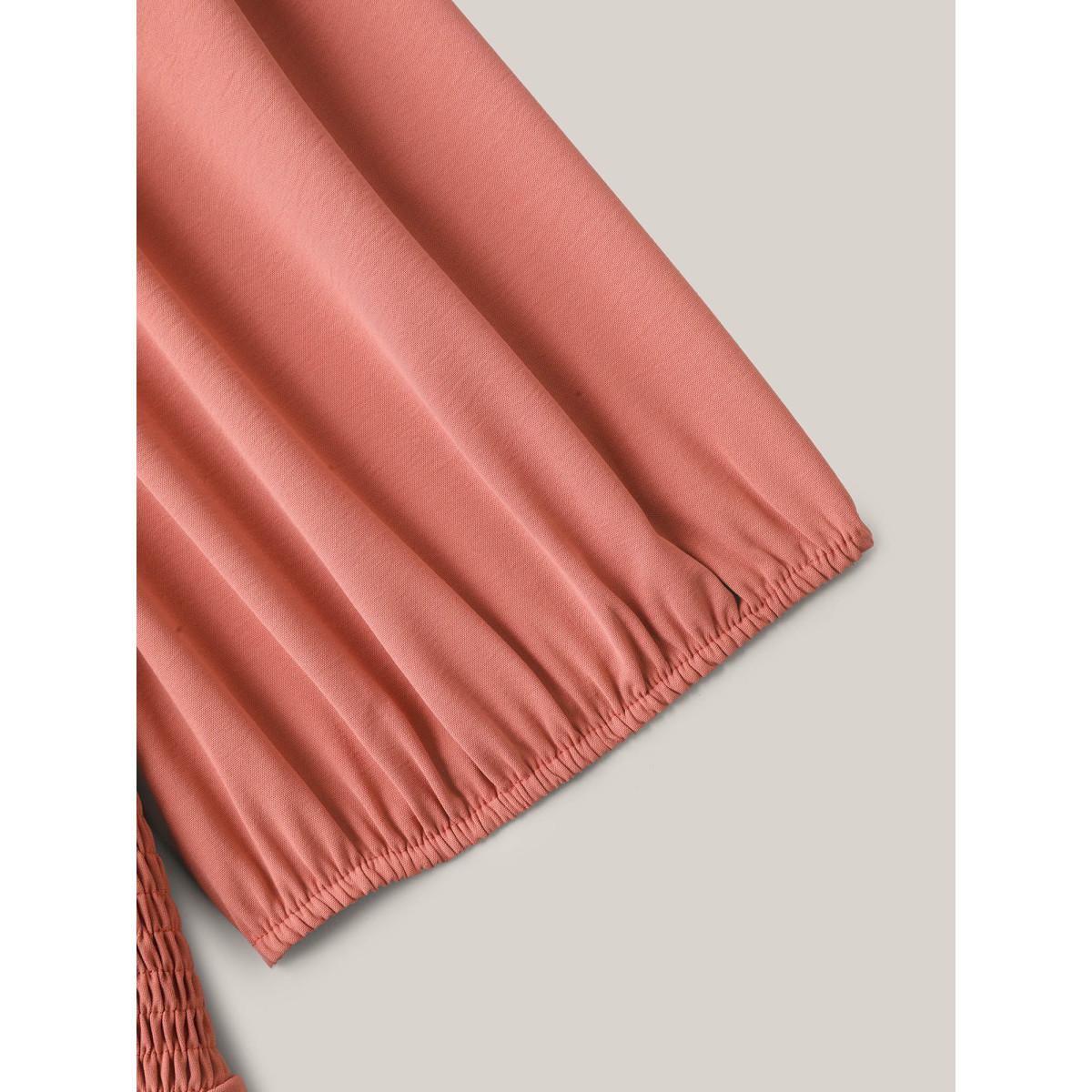 Plus Size Coral Shirred Puffy Sleeve Pockets Jumpsuit Women Short sleeve Square Neck Casual Loose Jumpsuits BloomChic 22-24/3X Product Image