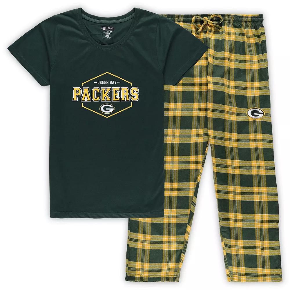 Women's Concepts Sport Green/Gold Green Bay Packers Plus Size Badge T-Shirt & Pants Sleep Set, Size: 1XL Product Image