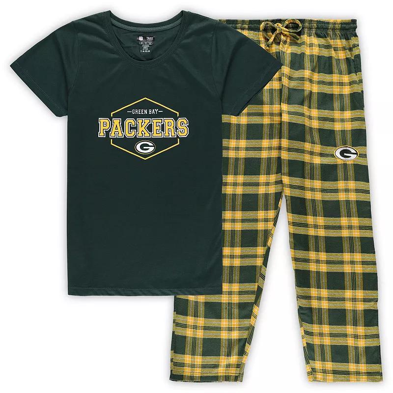 Women's Concepts Sport Green/Gold Green Bay Packers Plus Size Badge T-Shirt & Pants Sleep Set, Size: 1XL Product Image