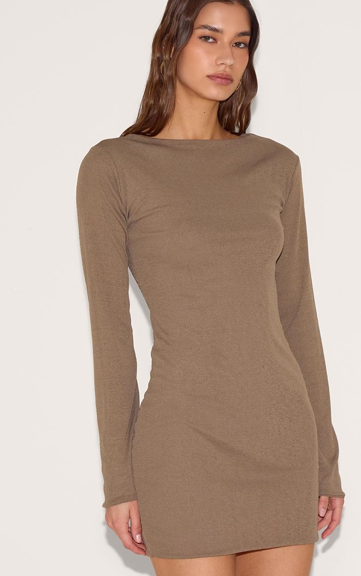 Mushroom Onion Skin Boat Neck Flute Sleeve Mini Dress Product Image