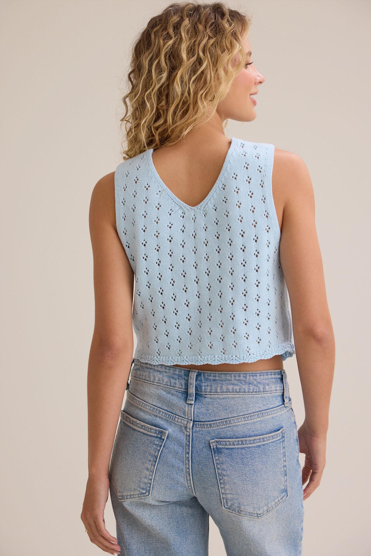 Ada Pointelle Pearl Button Sleeveless Cardigan Product Image