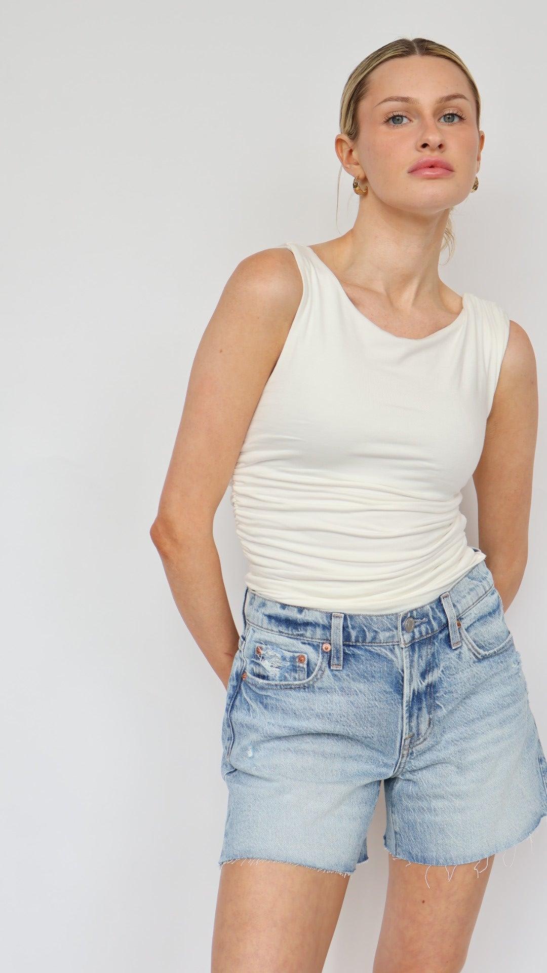 Sculpted Shirred Boat Neck Top Product Image