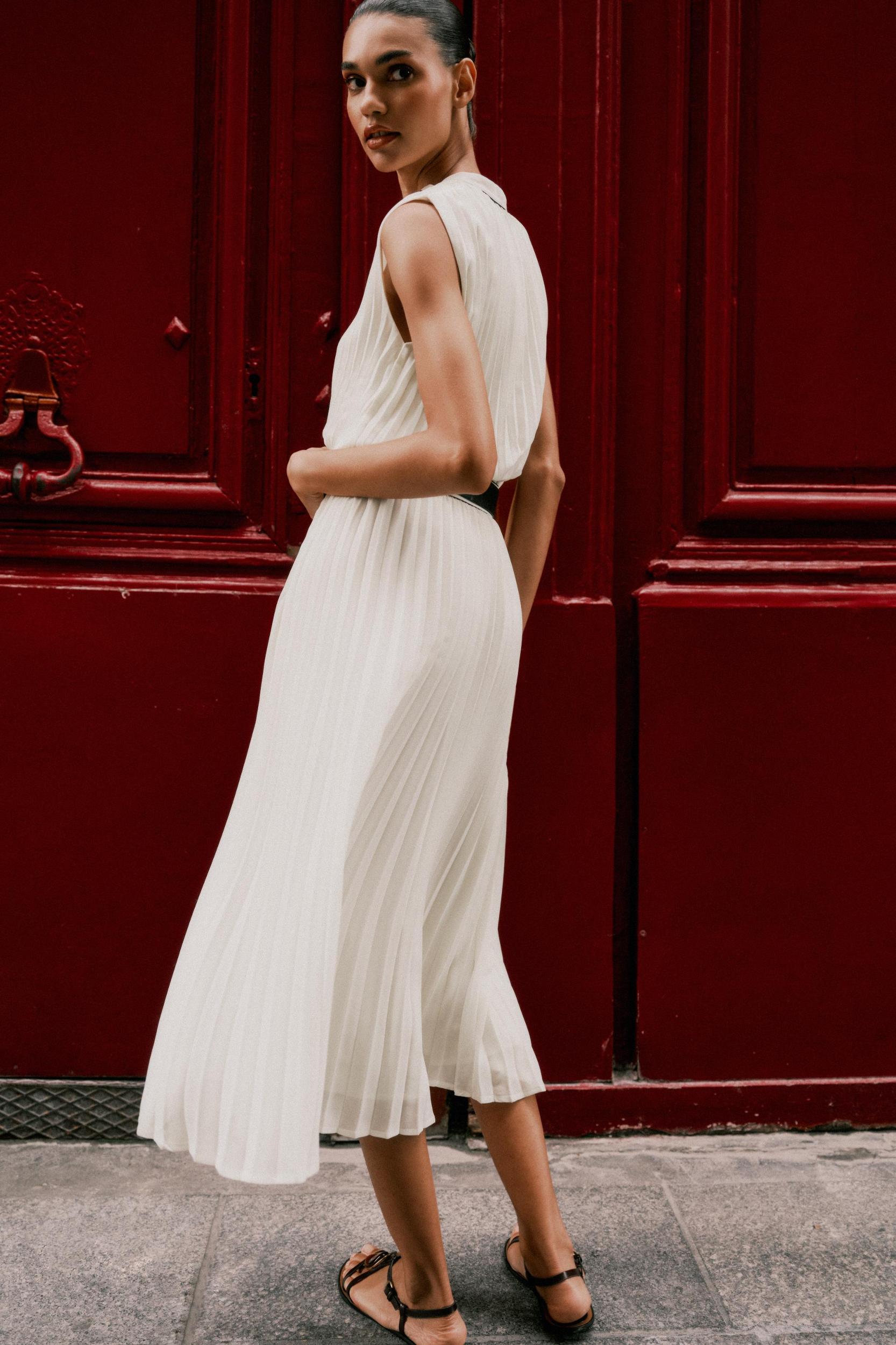 BELTED PLEATED MIDI SKIRT Product Image