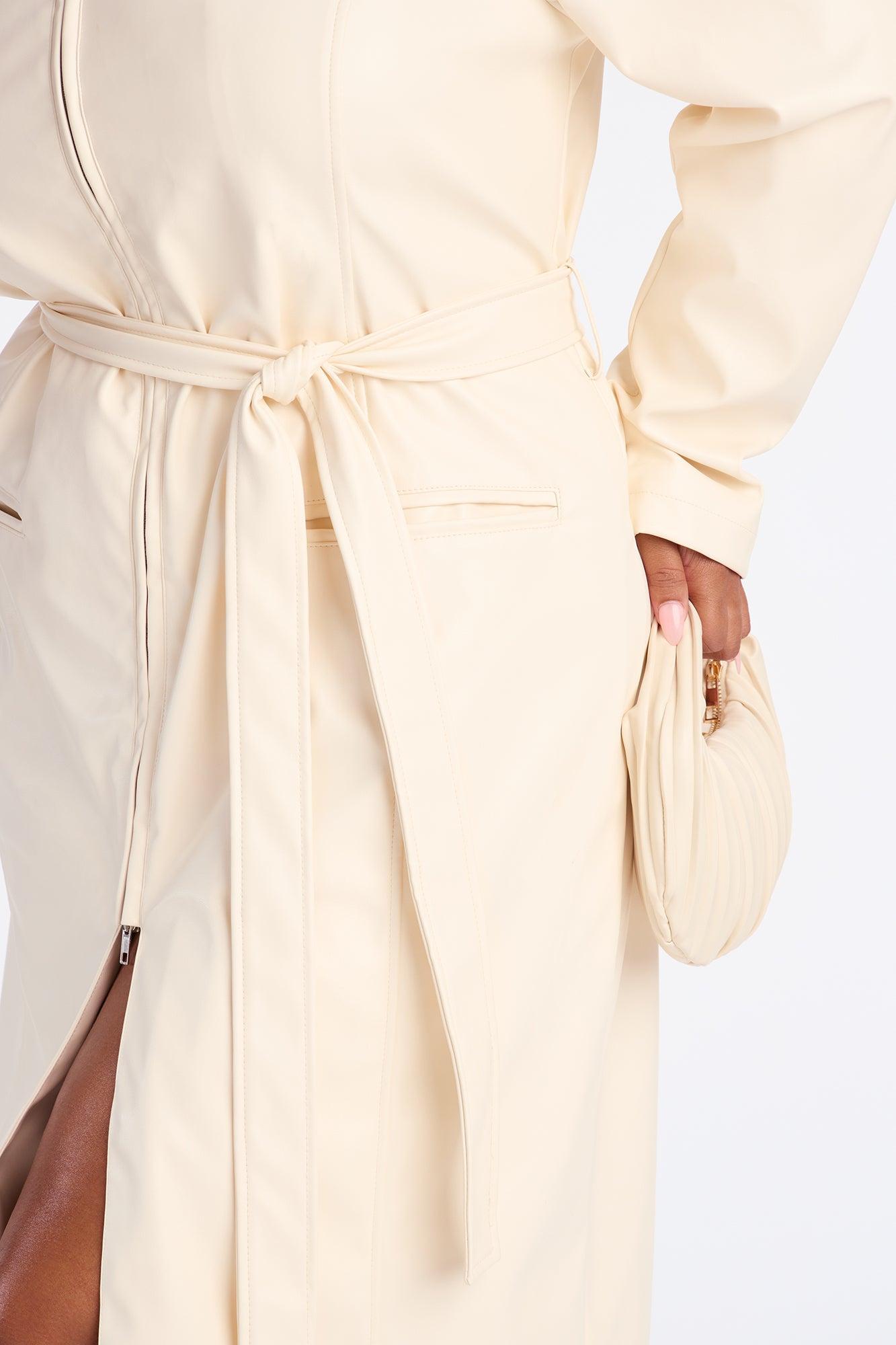 Kennedy Belted Faux Leather Zip Up Coat - Bone Female Product Image