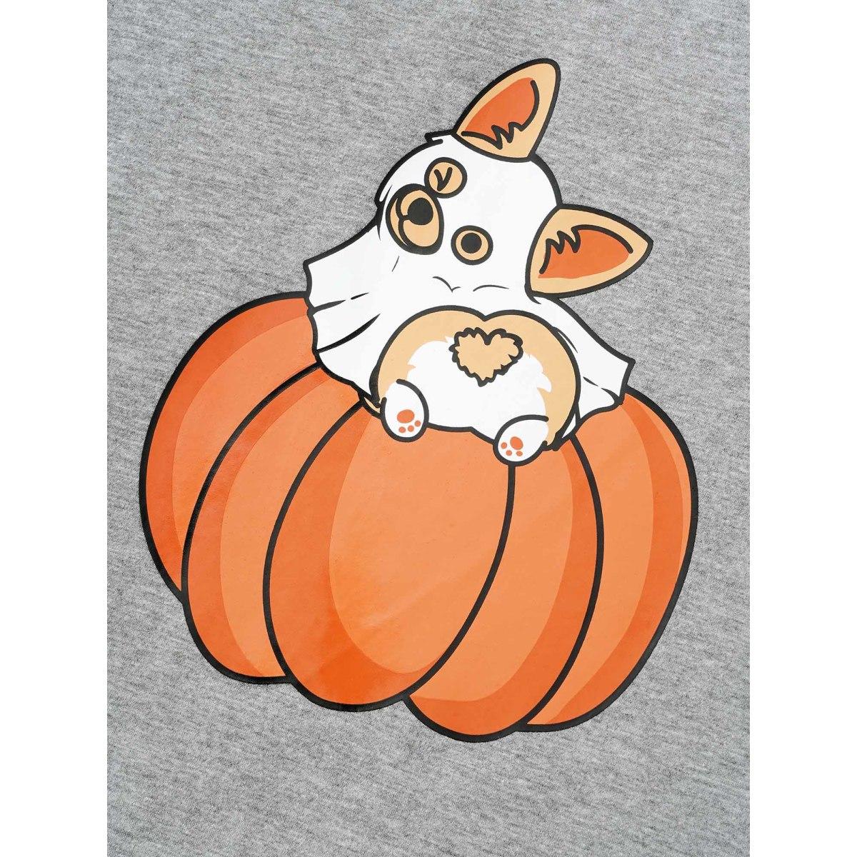 Plus Size Pumpkin & Corgi Printed Relaxed Fit T-shirt DarkGray Women Casual Non Halloween Round Neck Everyday T-shirts BloomChic 14-16/1X Product Image
