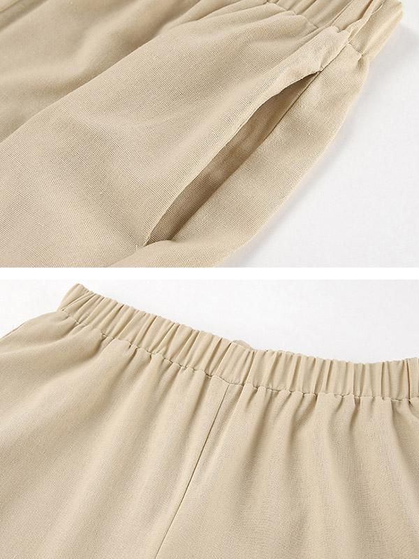 Loose Elasticity Solid Color Split-Joint Round-Neck Vest + High Waisted Split-Side Pants Two Pieces Set Product Image