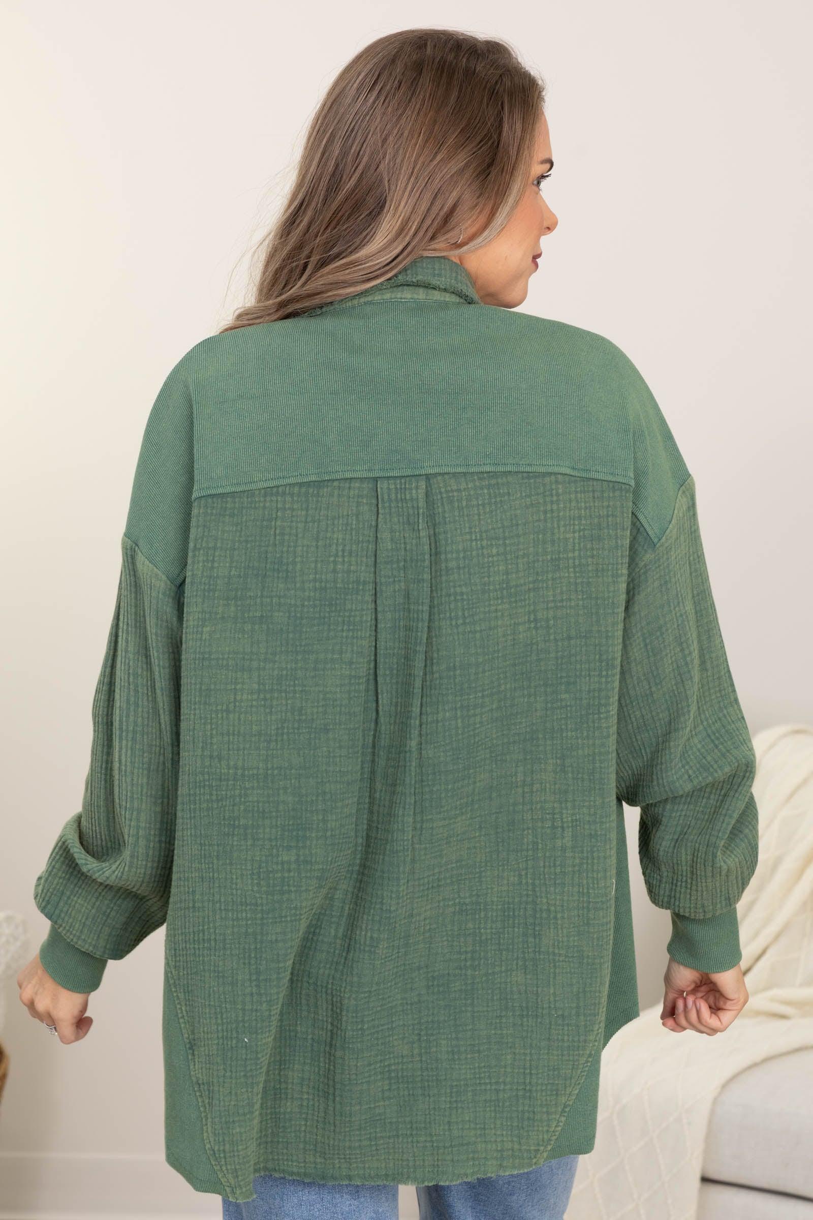 Garment Dyed Boyfriend Fit Button Up Top Product Image