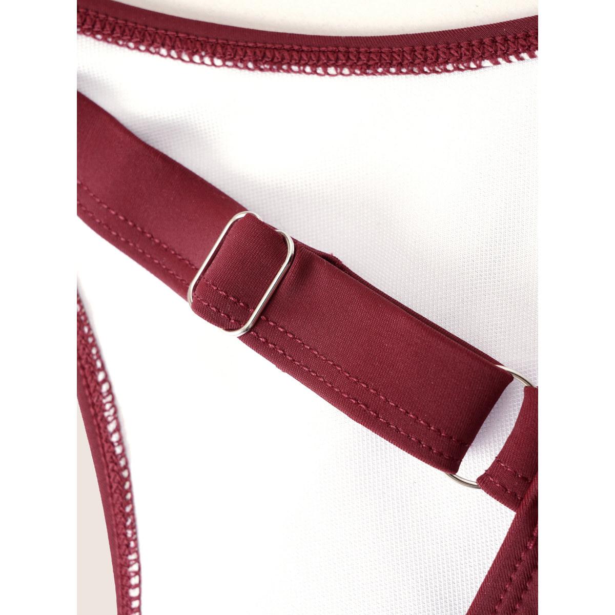 Plus Size Solid Crossover Adjustable Straps Split Hem Swim Dress Women's Swimwear Burgundy Beach Bodycon U-neck High stretch Curve Swim Dresses BloomChic 12/L Product Image