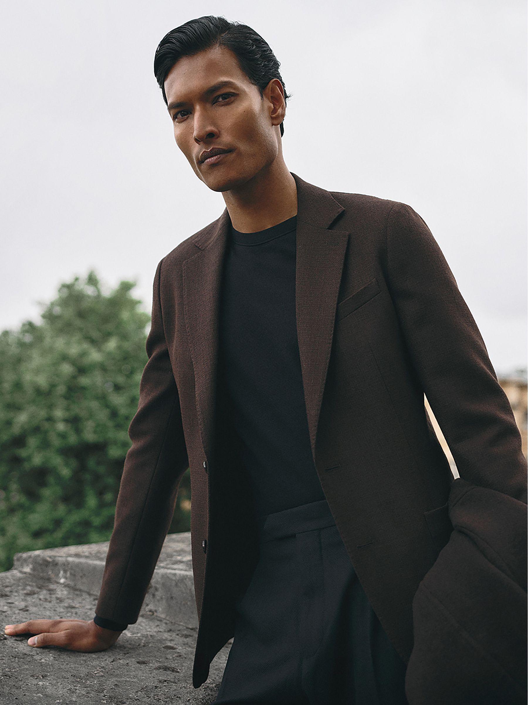 Single-Breasted Wool Blend Blazer Slim Fit in Chocolate Brown Product Image