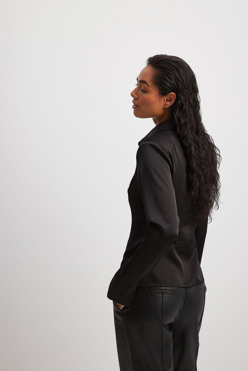 Pointy Shoulder Satin Shirt Product Image