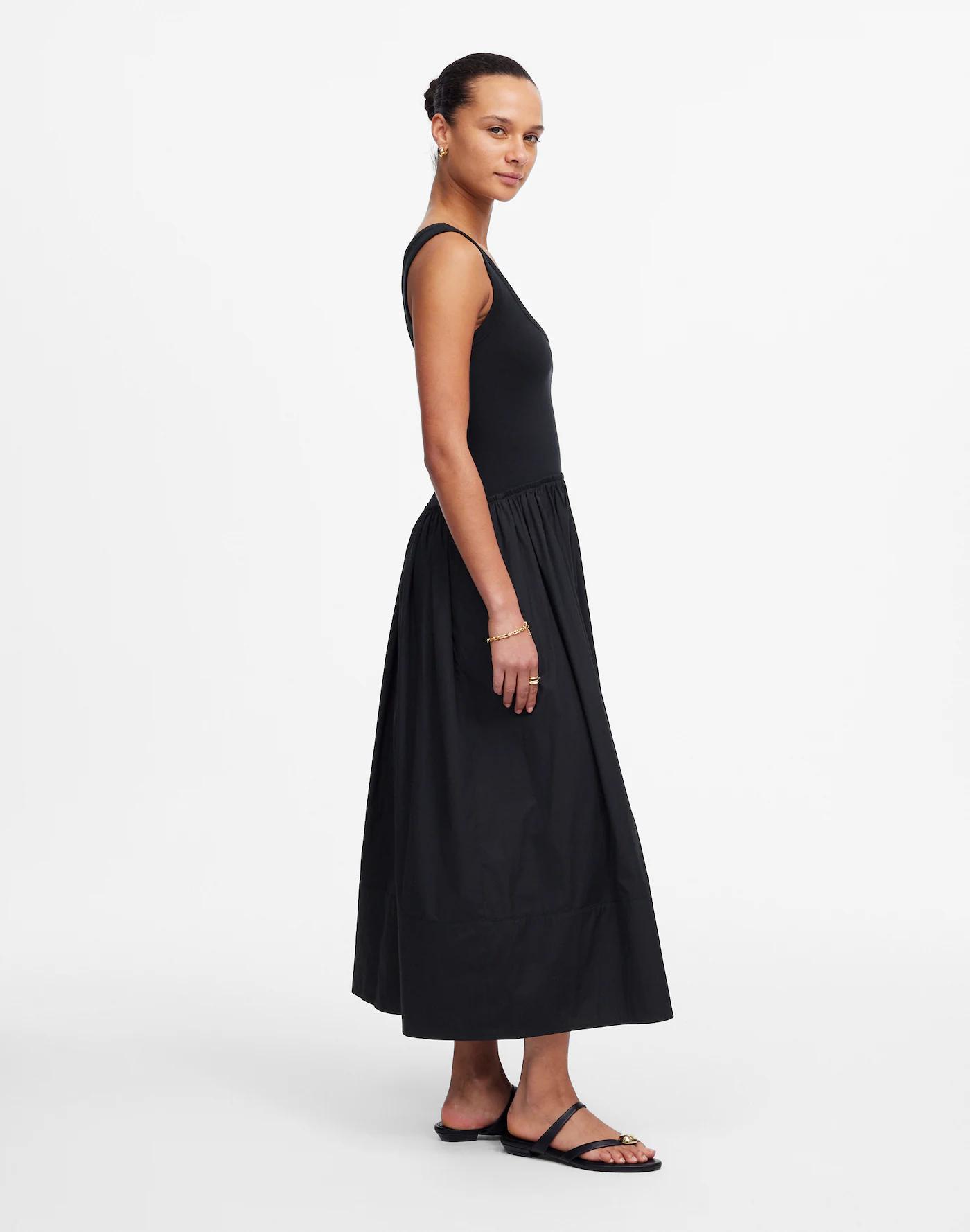 Mixed Poplin Scoopneck Maxi Dress Product Image