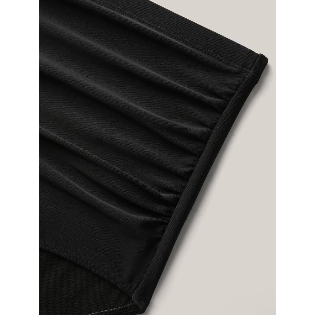 Plus Size Leopard Print Color Contrast Swim Dress Women's Swimwear Black Beach Bodycon Overlap Collar High stretch Curve Swim Dresses BloomChic 28/5X Product Image