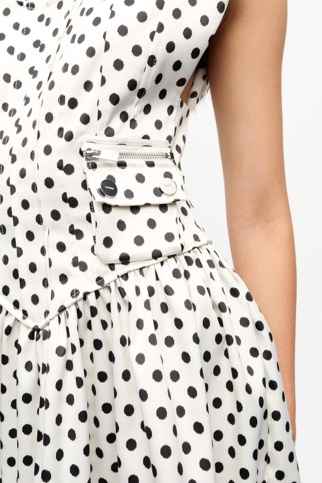 Polka-Dot Satin Corset Mini Dress Product Image
