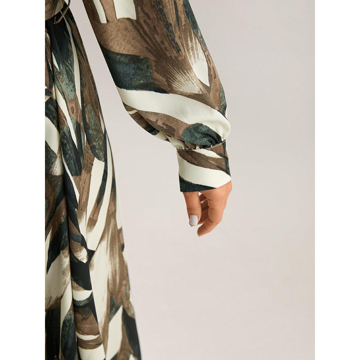 Plus Size Colorblock Contrast Belted Button Through Dress Multicolor Women At the Office Belted Shirt collar Long Sleeve Curvy Midi Dress BloomChic 18-20/2X Product Image