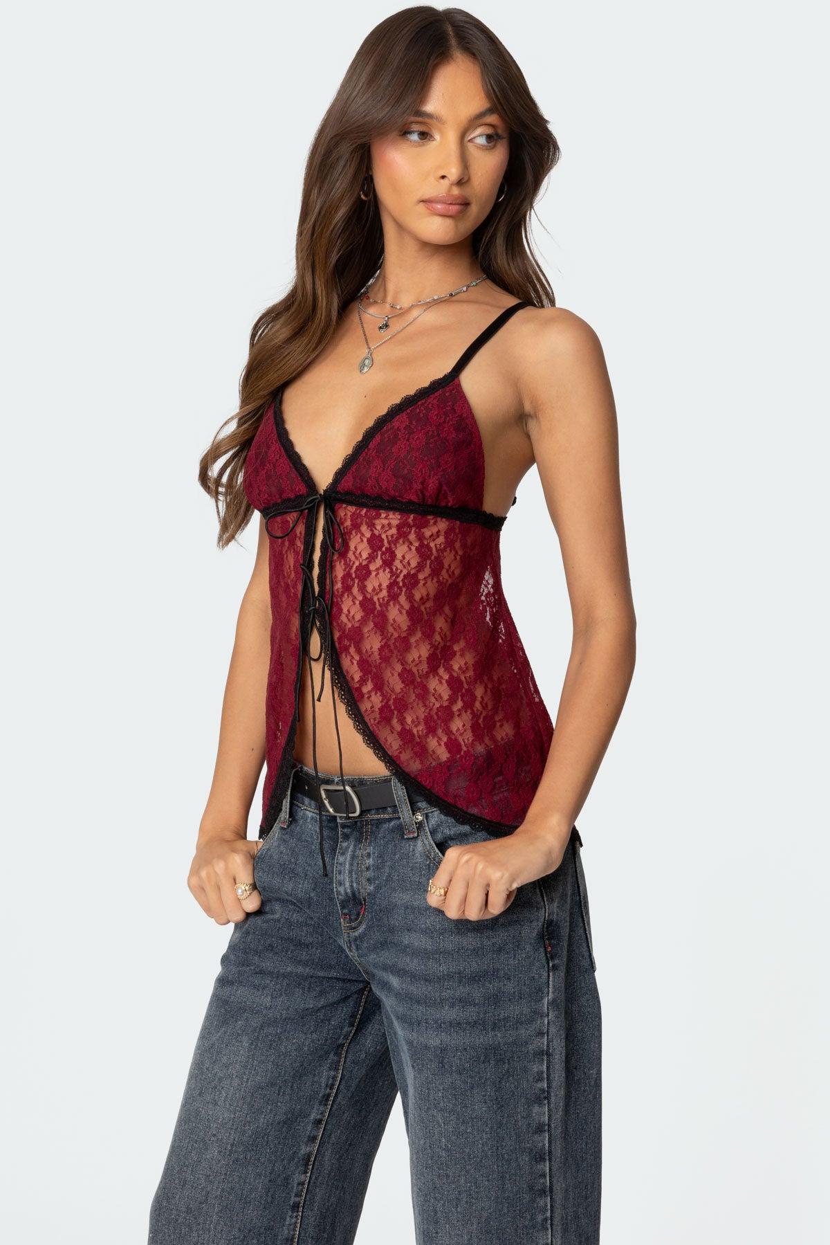 Maude Tie Front Sheer Lace Top Product Image