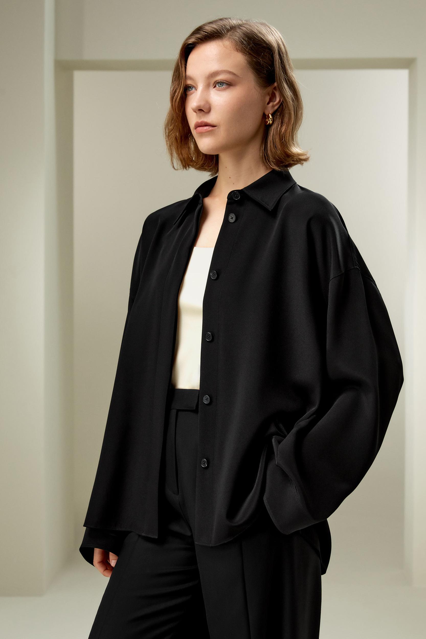 LILYSILK Silk Shirt Women - Black 30 Momme Silk - Chic Three-Dimensional Look Shirt XS Product Image