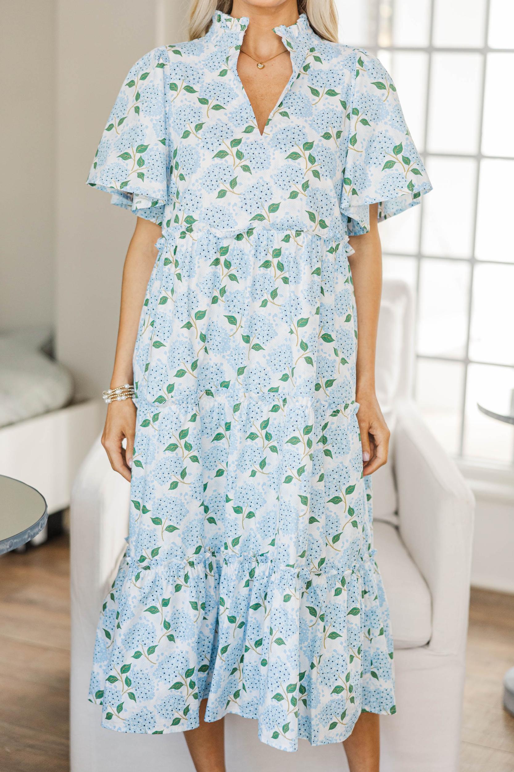 NURSING COLLECTION: Feeling Your Best Light Blue Floral Midi Dress Female Product Image