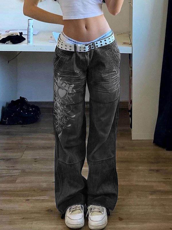 Washed Heart Pattern Cargo Jeans Product Image
