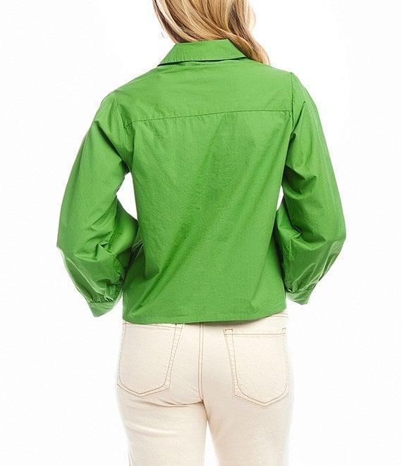 Karen Kane Embroidered Point Collar 3/4 Blouson Sleeve Tie-Front Top Product Image