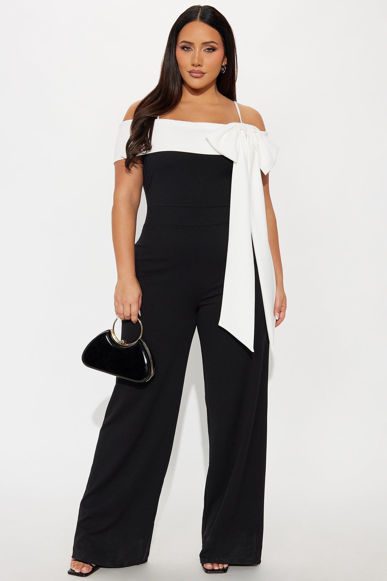 Alice Off Shoulder Wide Leg Jumpsuit - Black/White Female Product Image