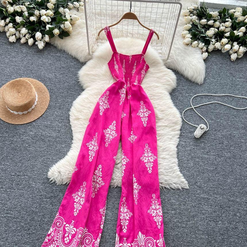 Sleeveless Pattern Wide Leg Jumpsuit Product Image