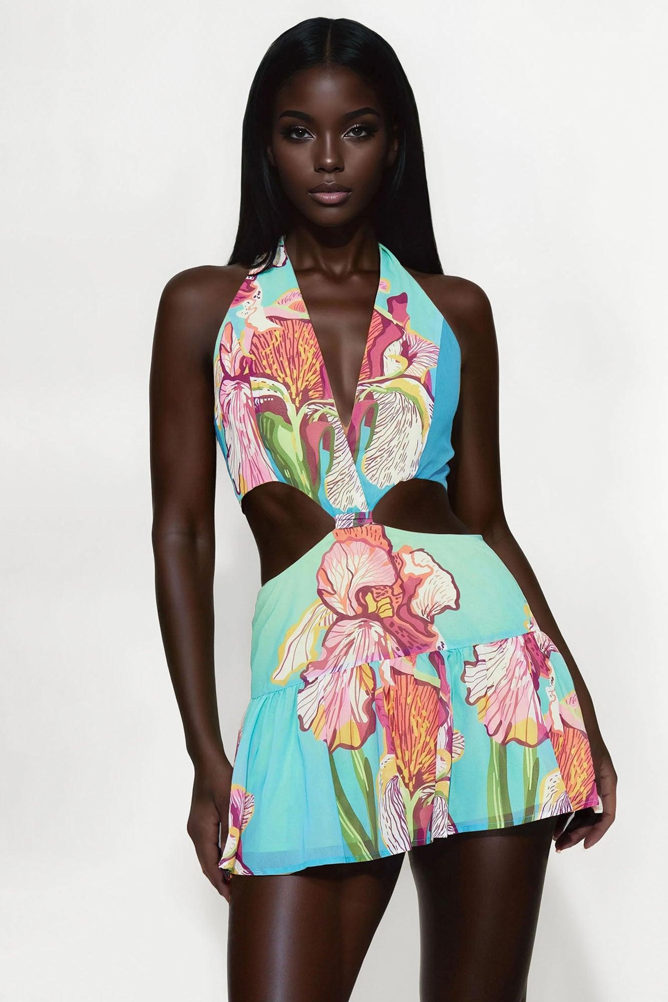 Tropicana Chiffon Mini Dress - Blue/combo Female Product Image