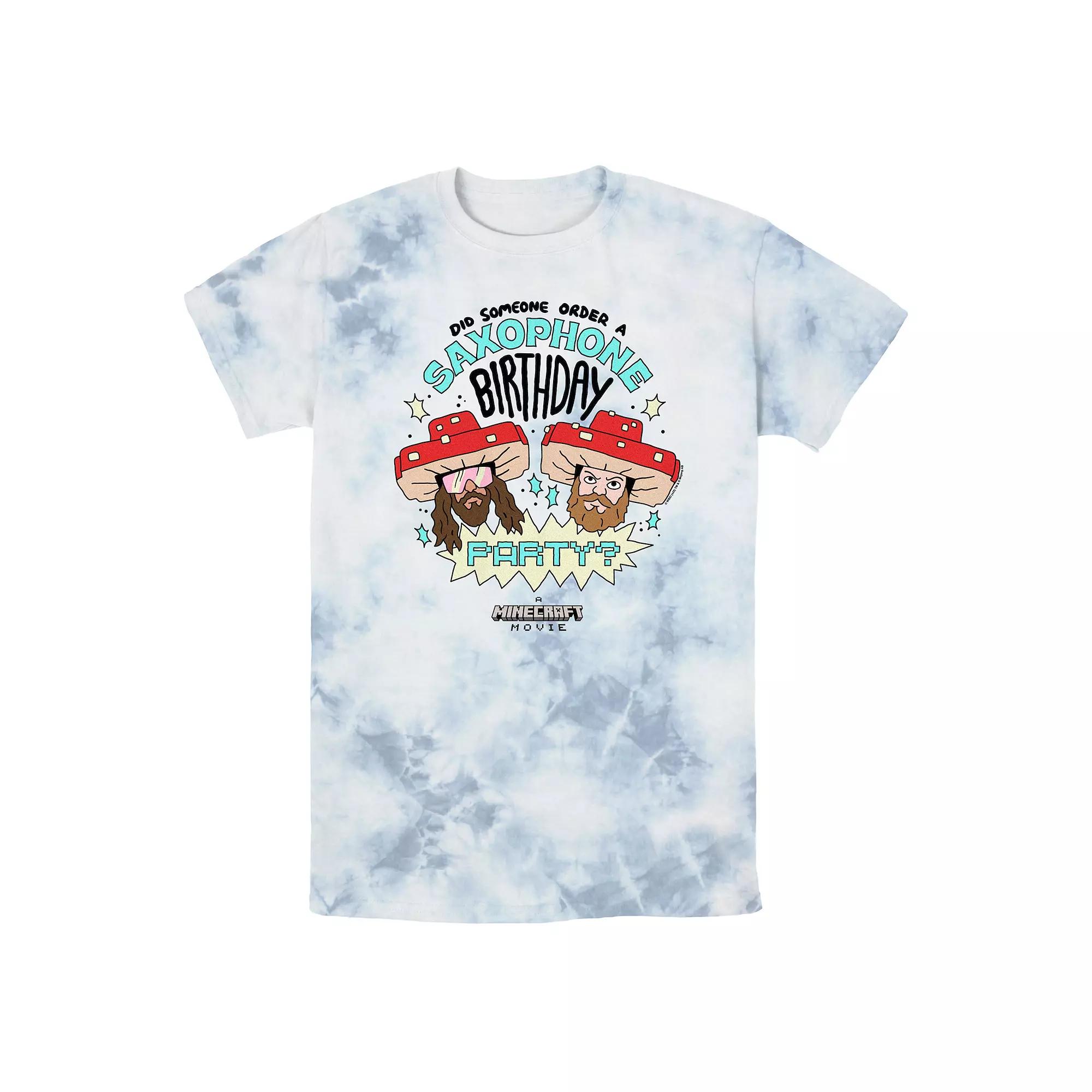 Men's Minecraft Saxophone Birthday Party Bombard Wash Graphic Tee, Size: XL, White Blue Product Image