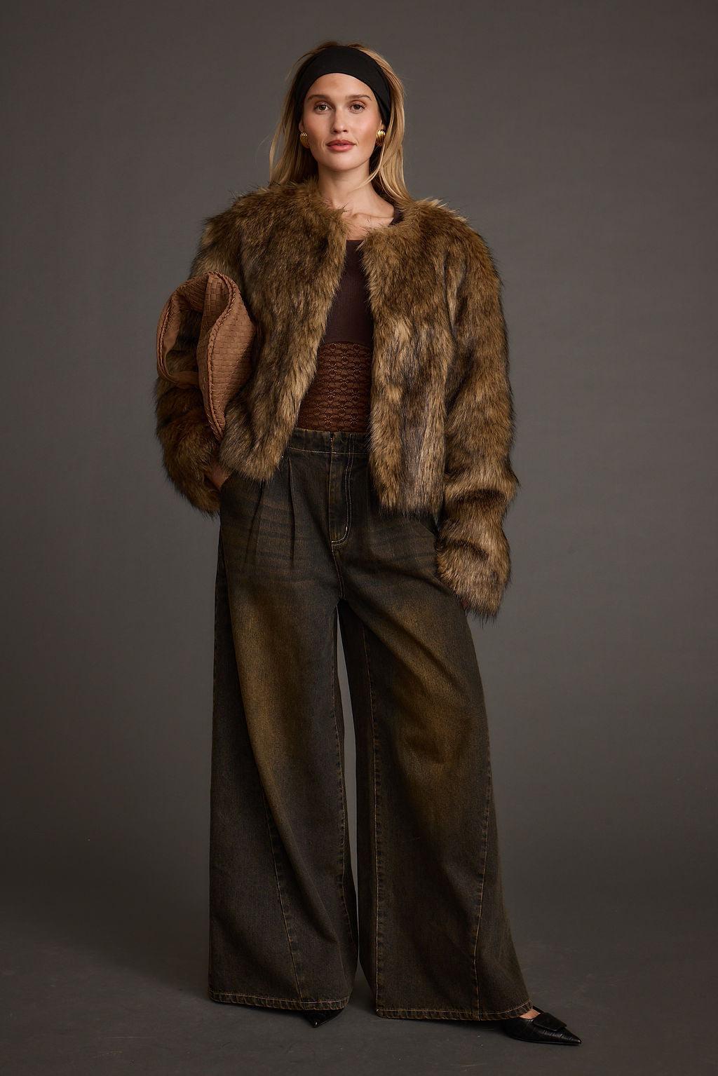 Misty Brown Faux Fur Coat Product Image