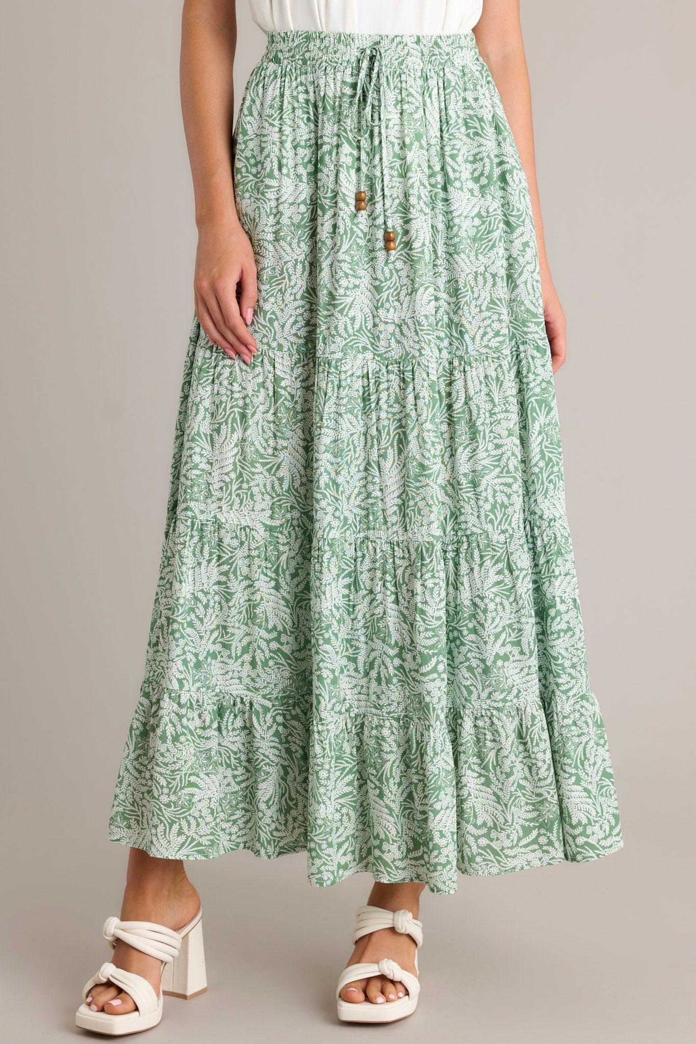 Blissful Moments Light Green Floral Maxi Skirt Product Image