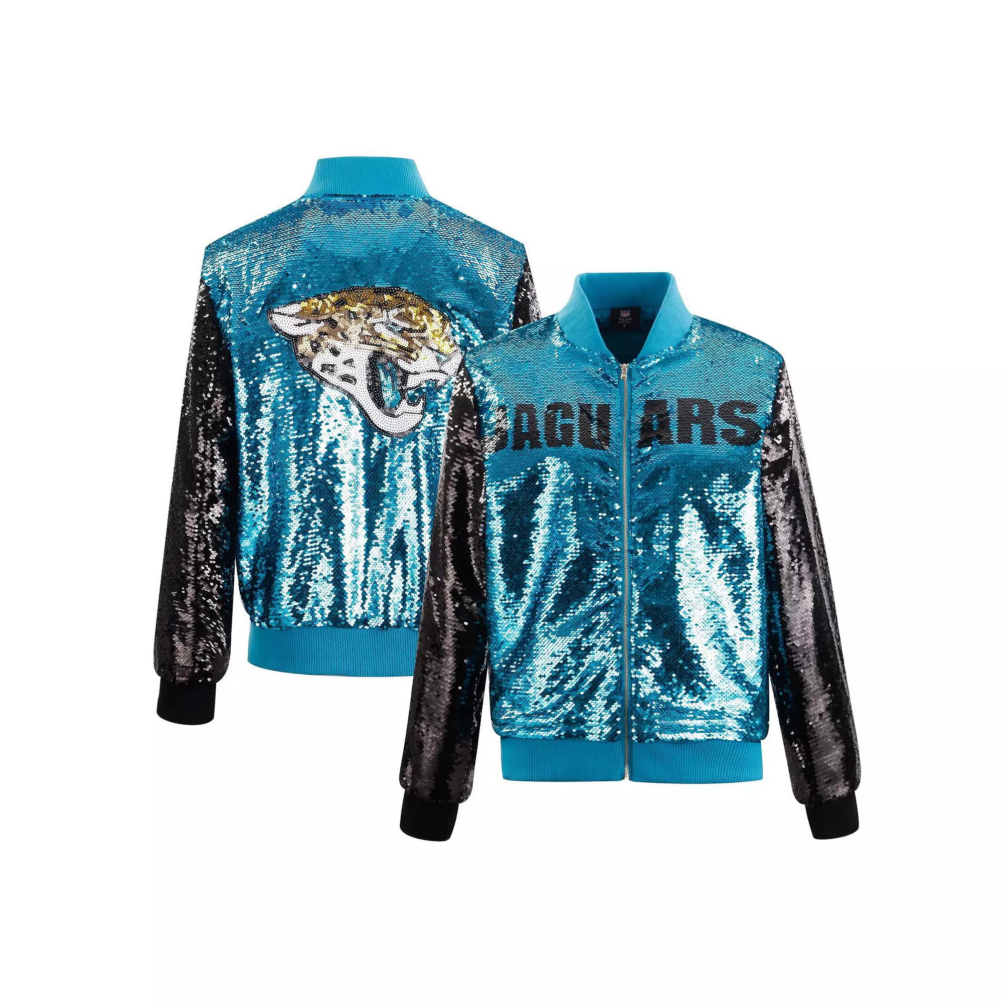 Women's Cuce Teal/Black Jacksonville Jaguars Two-Tone Team Colored Full-Zip Sequin Jacket, Size: 2XL, Blue Product Image