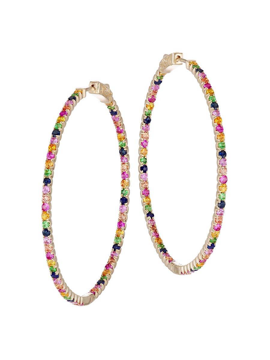 Womens 14K Yellow Gold & Multi-Stone Inside-Out Hoop Earrings Product Image