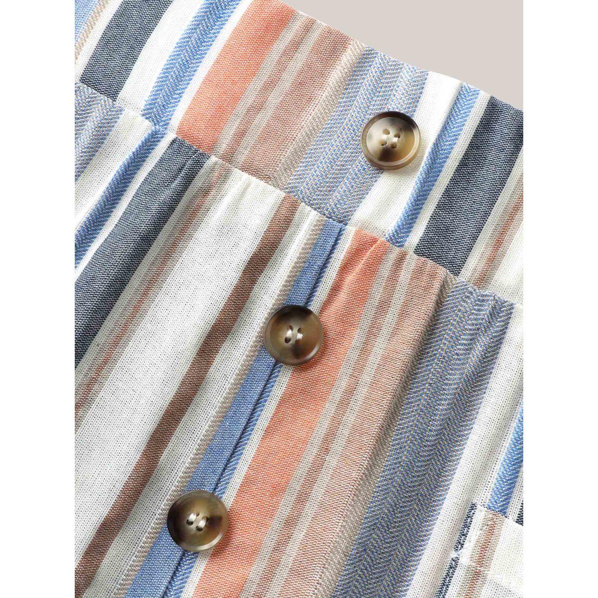 Plus Size Soft Stripes Button Wide-Leg Pants Women Multicolor Boho Wide Leg Mid Rise Vacation Pants BloomChic 22-24/3X Product Image