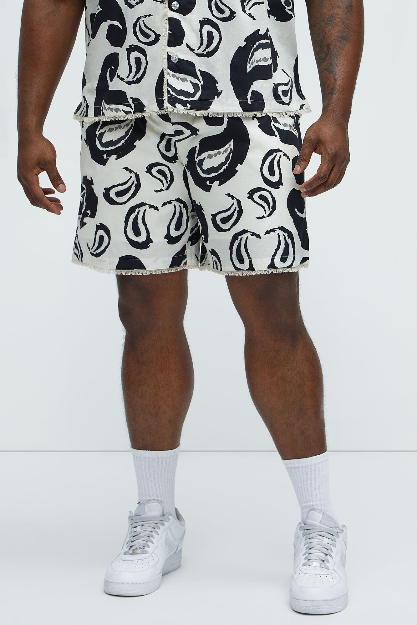 Paisley Print Frayed Shorts - White/combo Product Image
