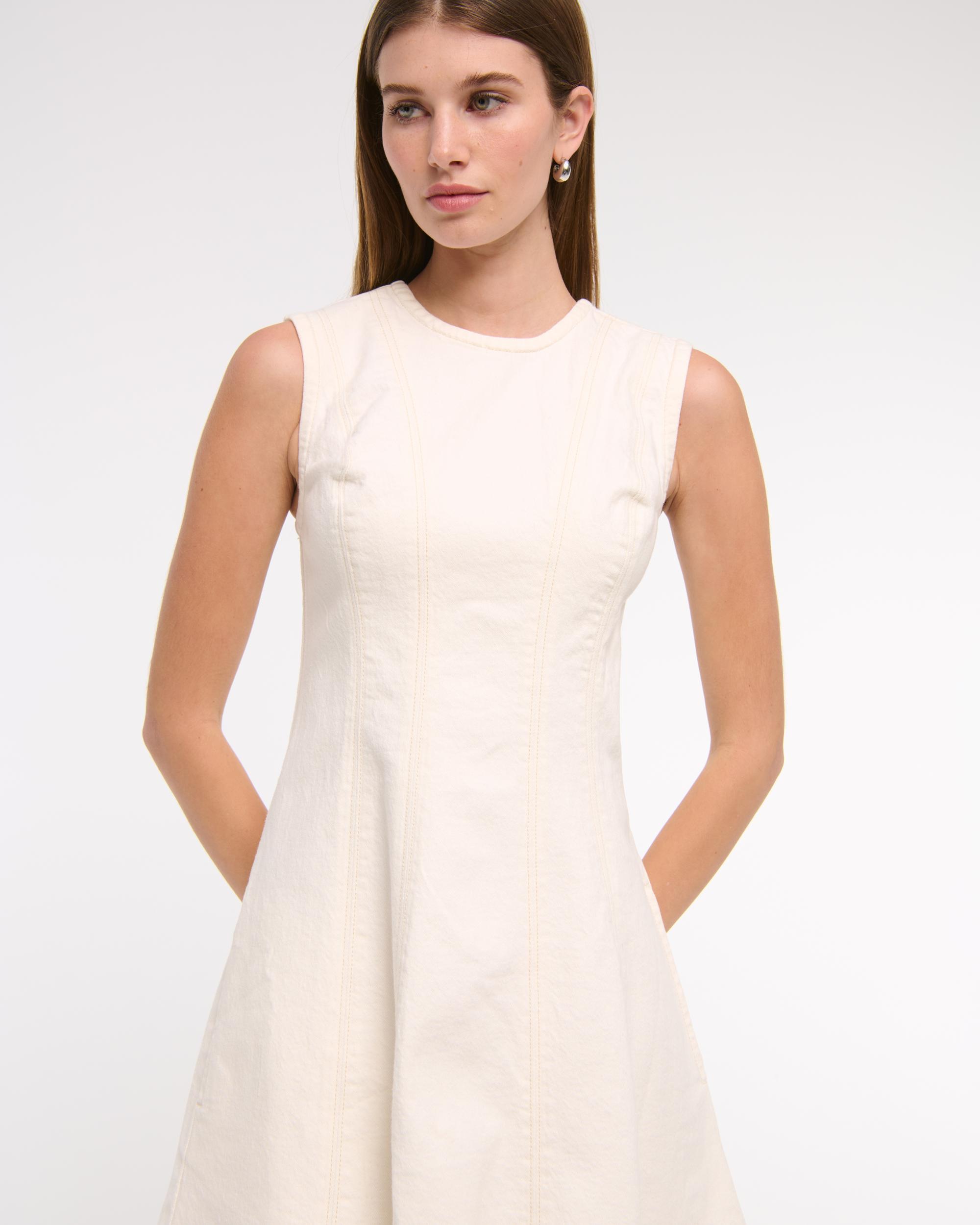 The A&F Mila High-Neck Denim Mini Dress Product Image