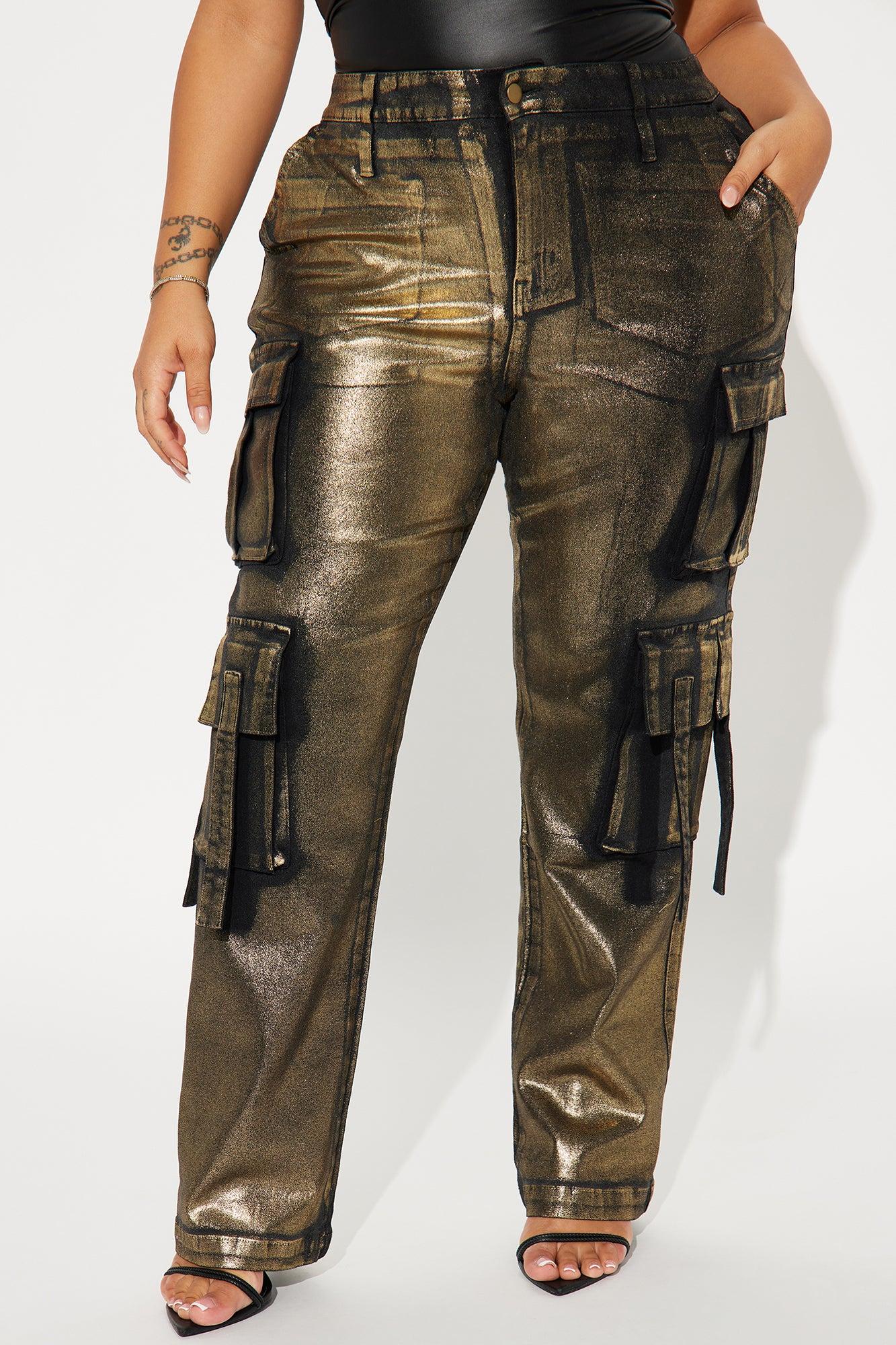Pure Luxury Metallic Foil Cargo Pant - Gold/combo Product Image