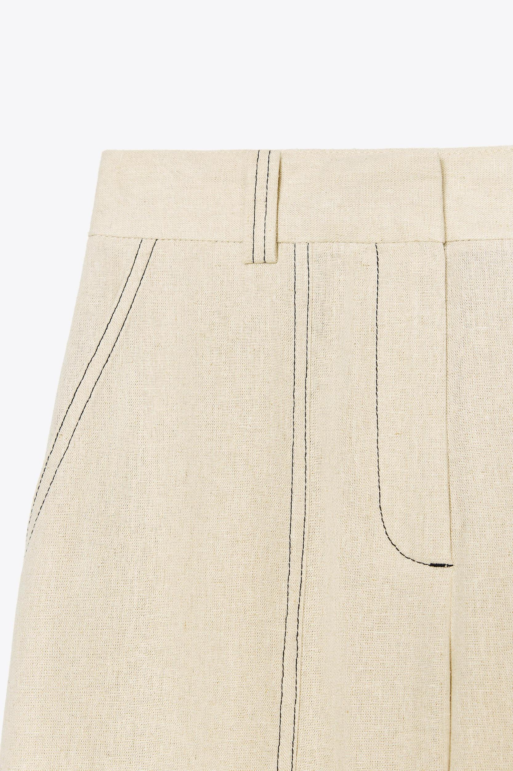 LINEN STRAIGHT LEG PANTS WITH TOPSTITCHING Product Image