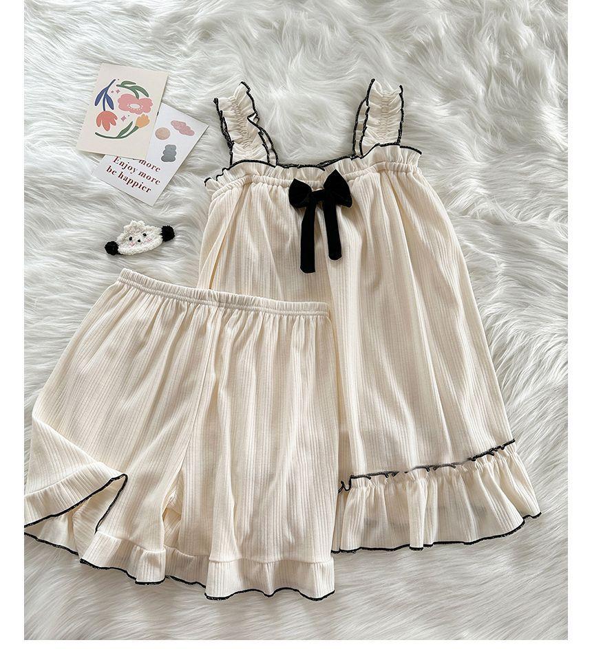 Pajama Set: Bow Contrast Trim Tank Top + Shorts Product Image