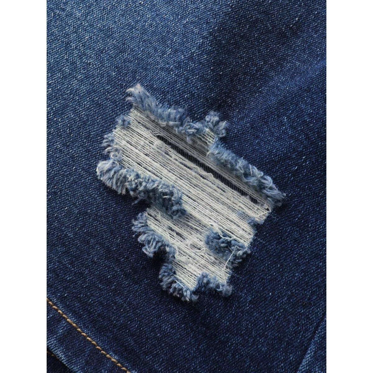 Plus Size Distressed Dark Wash High Stretch Denim Skinny Shorts Women Denimblue Distressed High stretch Everyday Slanted pocket Casual Denim Shorts BloomChic 24/3X Product Image