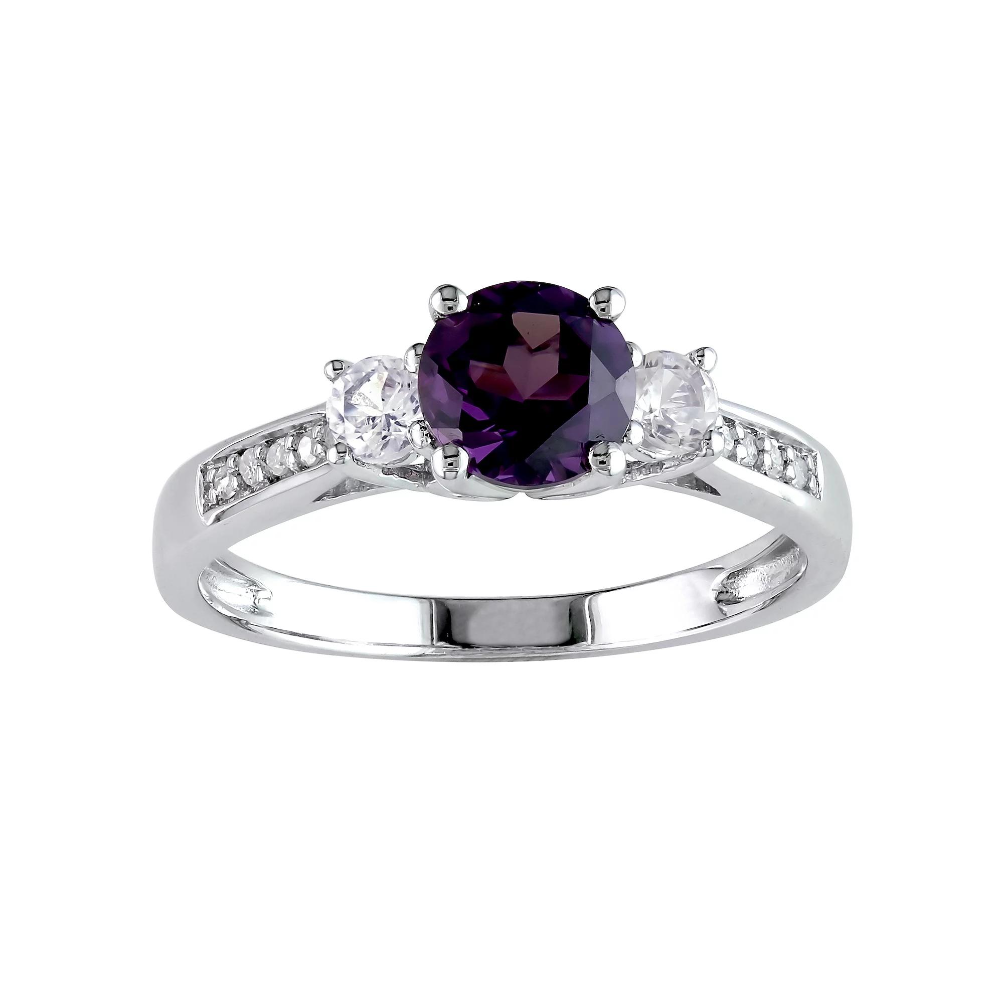 Stella Grace 10k White Gold Simulated Alexandrite, Lab-Created White Sapphire & Diamond Accent 3-Stone Engagement Ring, Women's,  Product Image